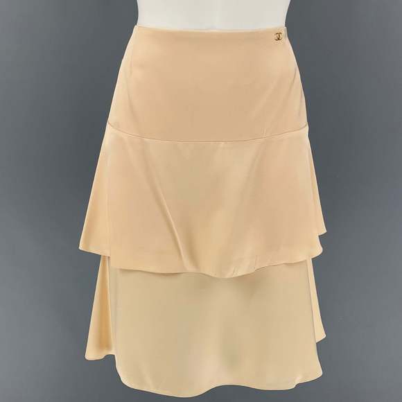 CHANEL Other - CHANEL AI098 03A Champagne Silk Layered Skirt